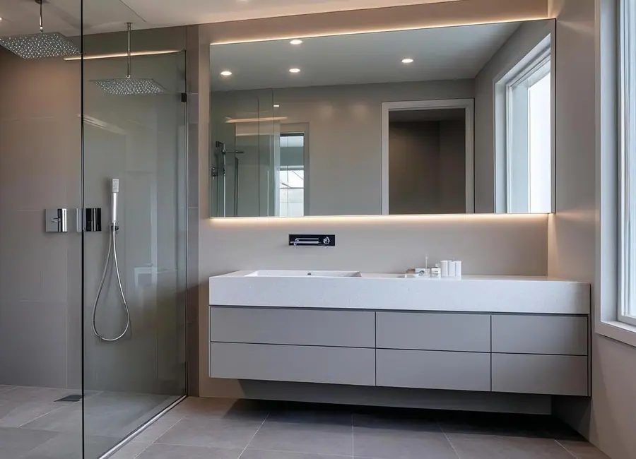 Bathroom mirror and glass installation